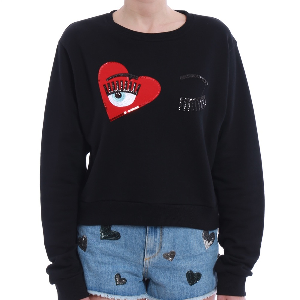 Chiara Ferragni Crop-top sweatshirt with red hearted flirting eyes